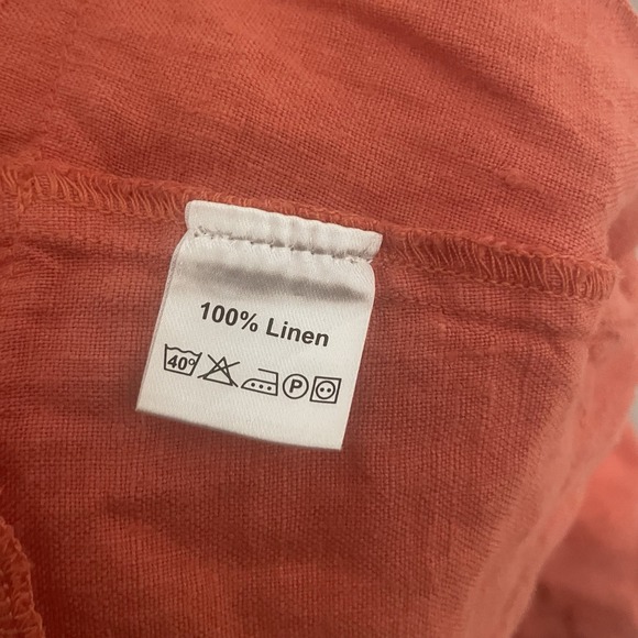 GRIZAS Sz L Orange 100% Linen Sleeveless Tiered Ruffle Summer Tank Dress - Picture 10 of 10